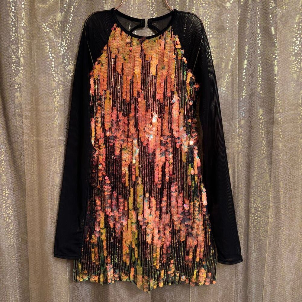 Weissman Black Cool Iridescent Sequin Shift Dance Dress Costume SA Small